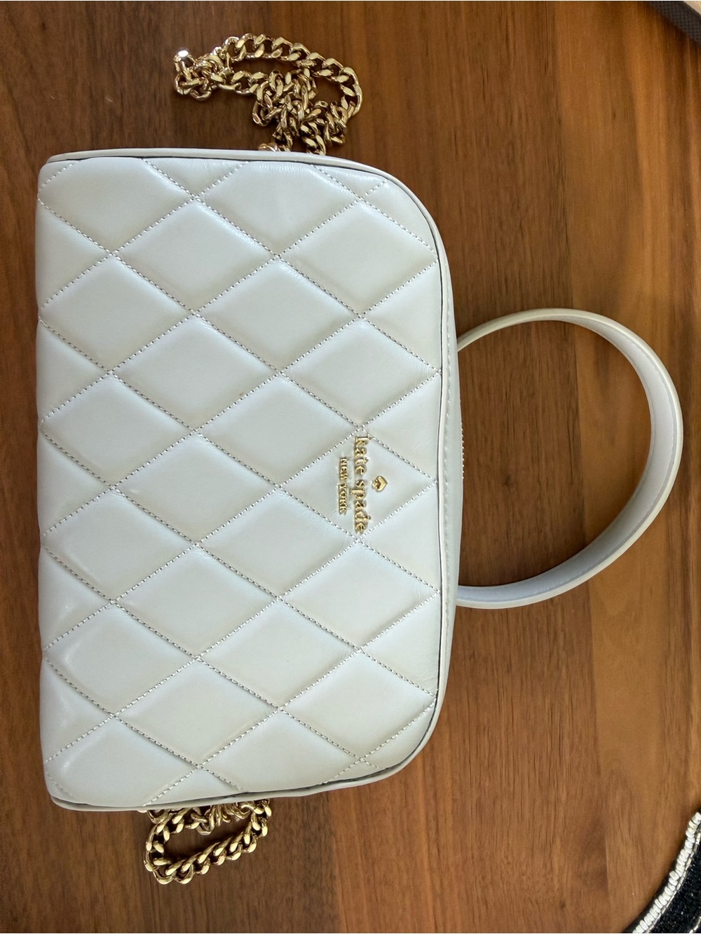 kate spade Quilted Cream Leather Shoulder Bag with Gold Chain
